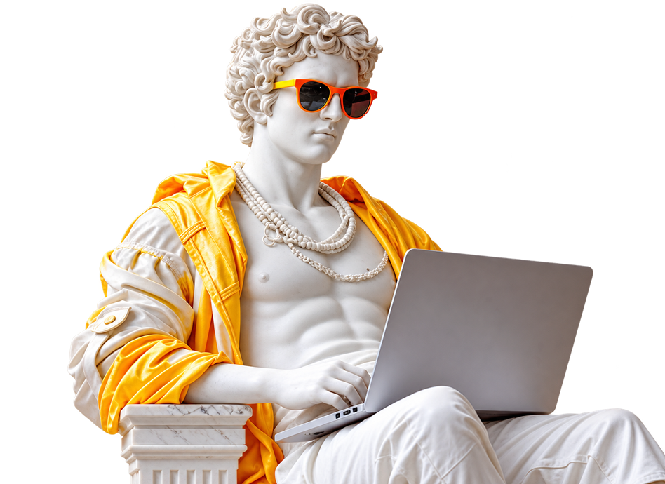 Statue using laptop